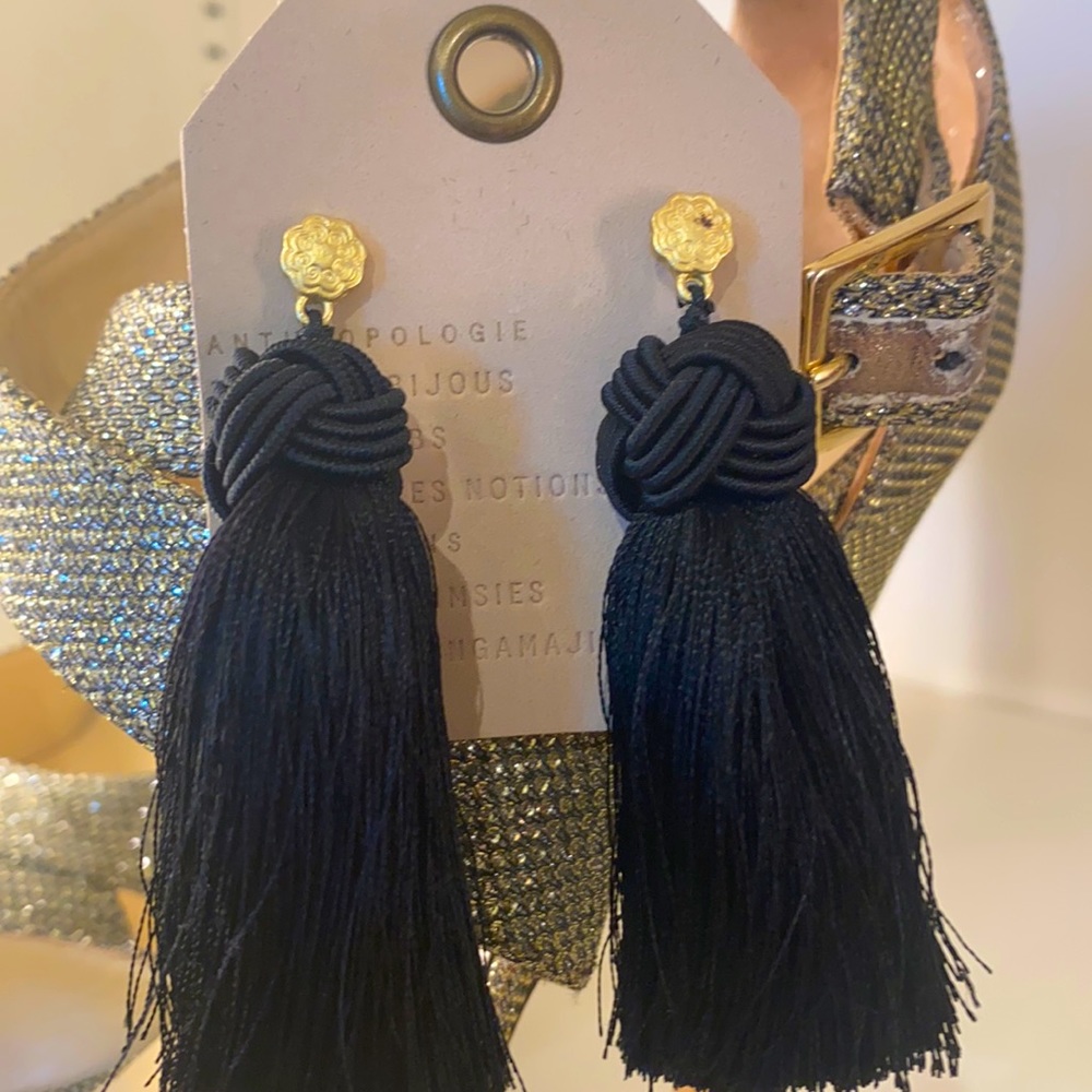 Brand new with tags black silk tassel earrings